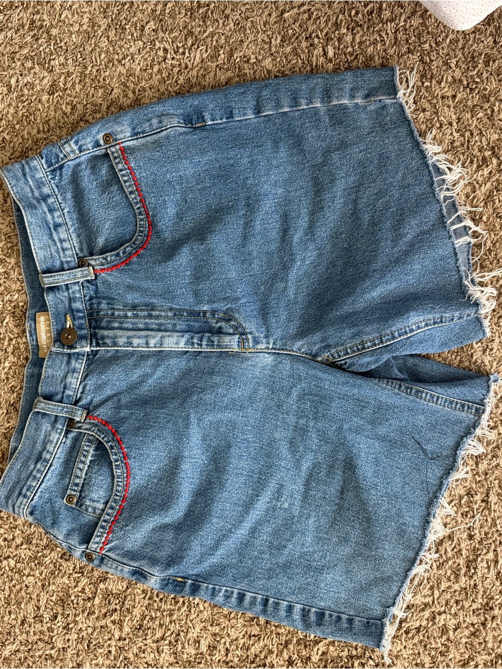 Vintage Denim Shorts with Red Accent Stitching